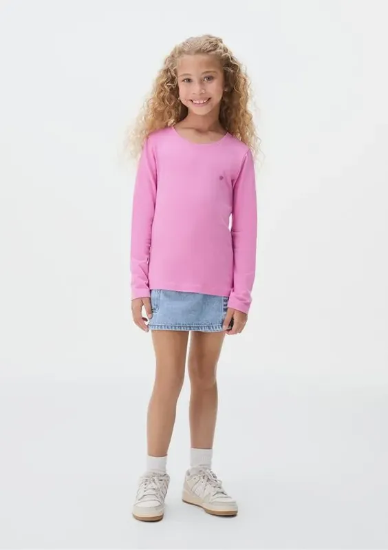 Blusa Básica Infantil Menina Manga Longa Com Patch Hering Kids - Rosa 016