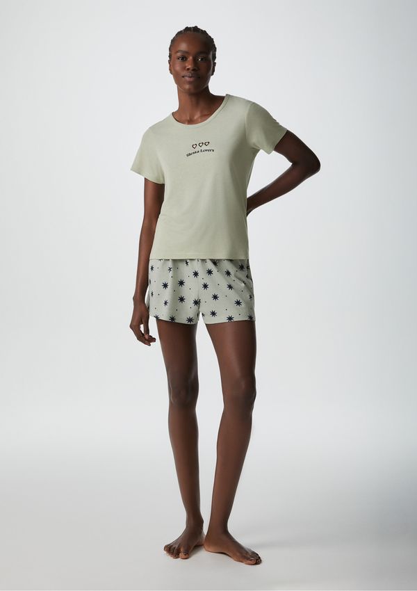 Pijama Curto Feminino Estampado - Verde G