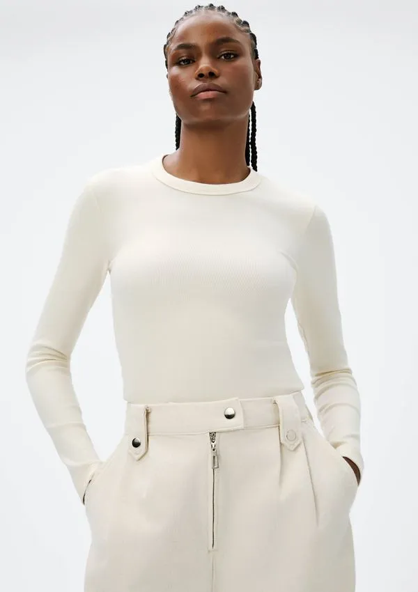 Blusa Feminina Manga Longa Slim Em Ribana - Creme XG