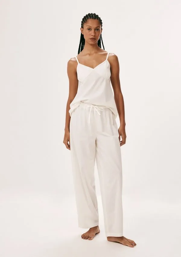 Pijama Feminino Alças Finas Em Tricoline - Off white G