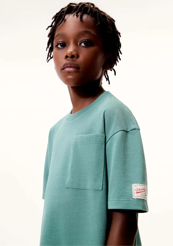 Camiseta Infantil Menino Oversized Com Bolso - Verde 012