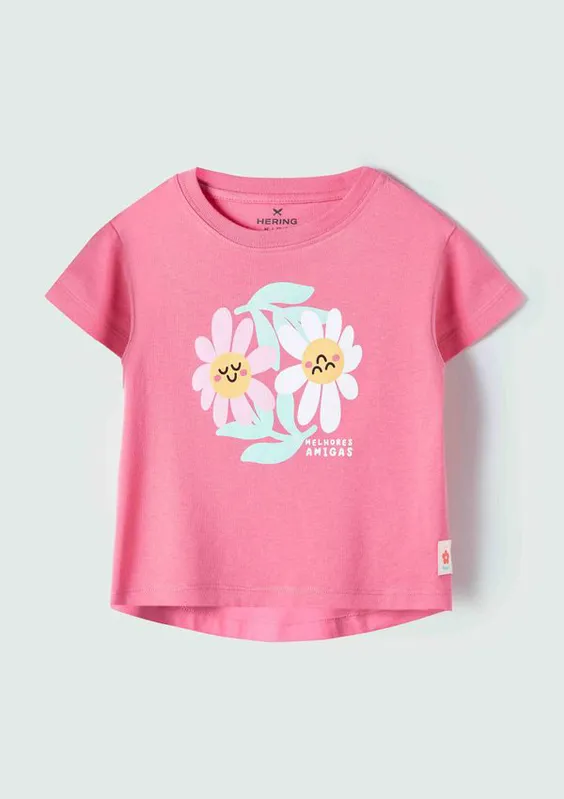Blusa Infantil Menina Toddler Com Estampada - Rosa 004