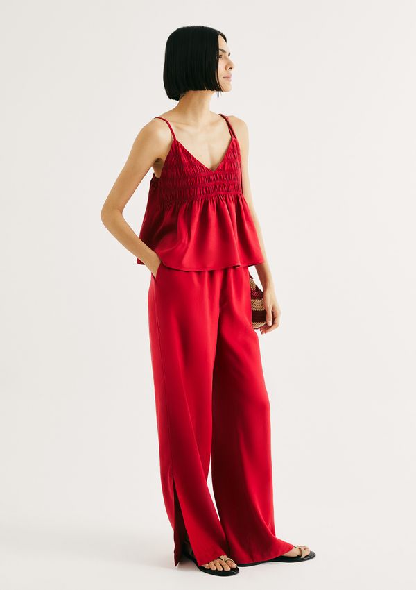 Calça Feminina Reta Em Peach Touch - Vermelho P