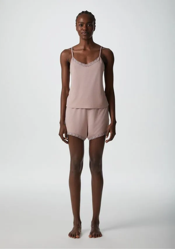 Pijama Curto Feminino Com Renda - Rosa M