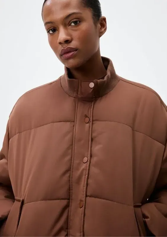 Jaqueta Puffer Feminina de Nylon - Marrom M