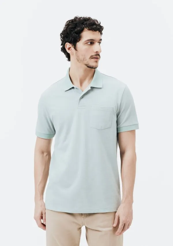 Camisa Polo Básica Masculina Em Piquet Com Bolso - Verde M