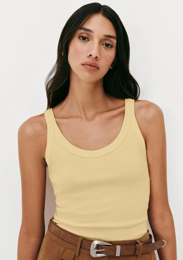 Regata Básica Feminina Slim Rib - Amarelo M