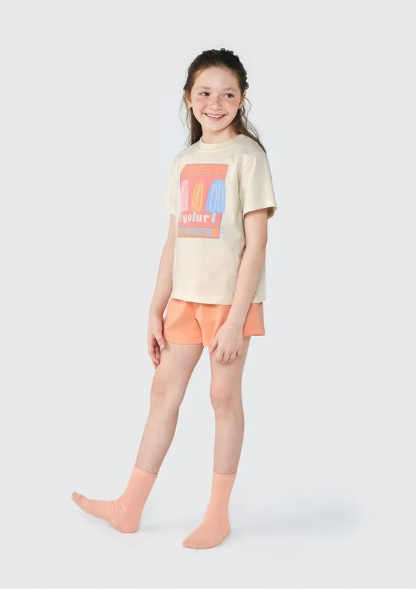 Pijama Infantil Menina Curto Com Estampa - Amarelo 012