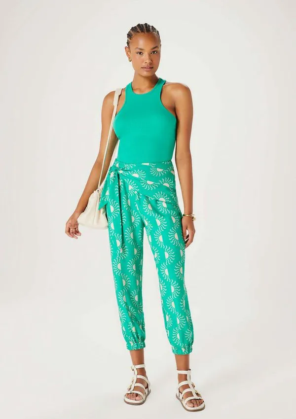 Calça Feminina Carrot Estampada Cintura Alta - Verde XG