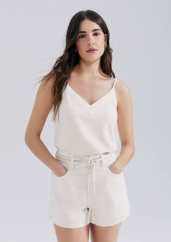 Regata Feminina Decote V Com Linho - Creme XP