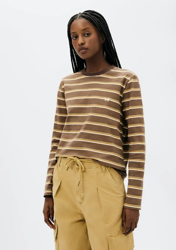 Blusa Feminina Manga Longa Listrada - Marrom M