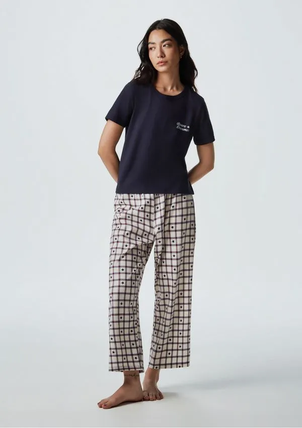Pijama Longo Feminino Estampado Pantacourt - Azul P