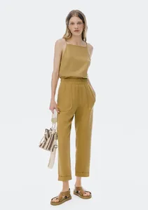 Calça Feminina Carrot Cintura Alta Em Viscose Creponada - Caqui XG