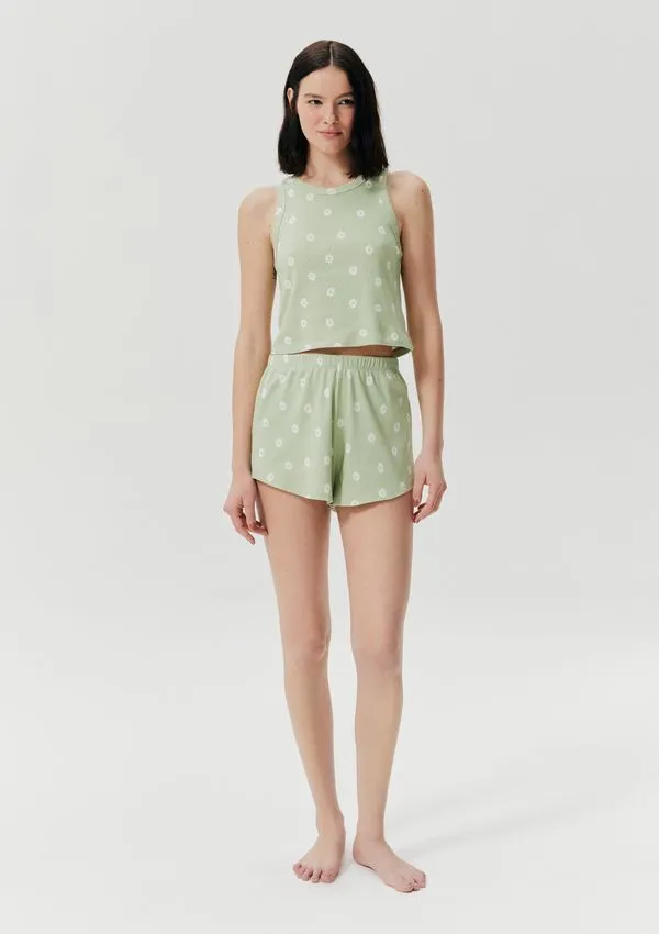 Pijama Curto Feminino Estampado Em Ribana - Verde G