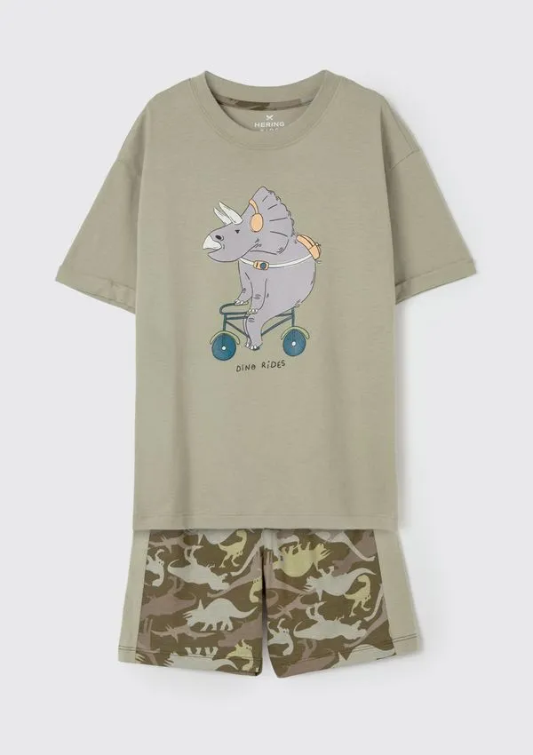 Pijama Infantil Menino Curto Estampado - Verde 008