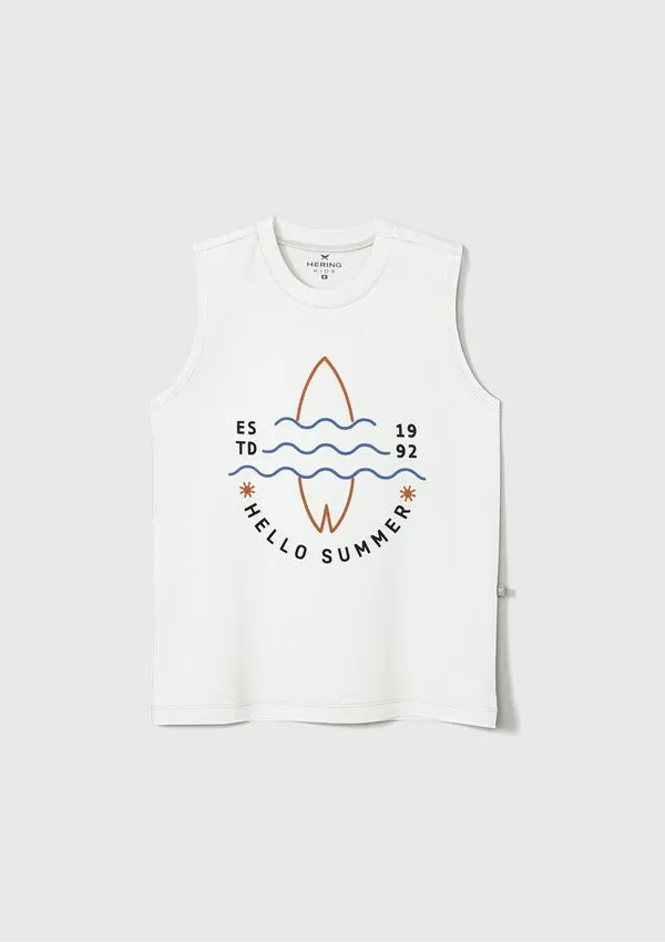 Regata Infantil Menino Em Malha De Algodão Com Estampa - Branco 010