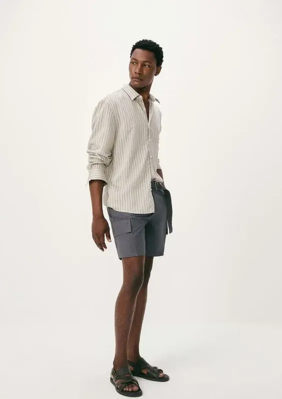 Bermuda Masculina Cargo Em Algodão - Azul 038