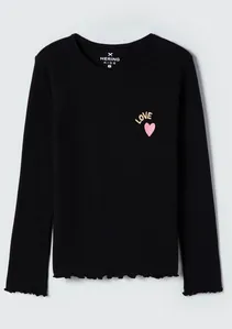 Blusa Infantil Menina Manga Longa Em Ribana - Preto 016