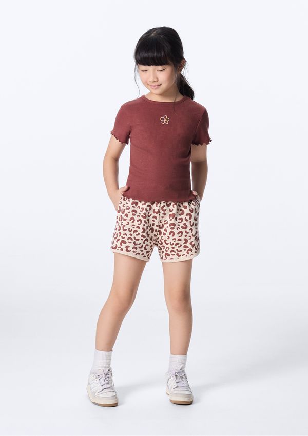 Shorts Infantil Menina Cós Elástico Estampado - Nude 008