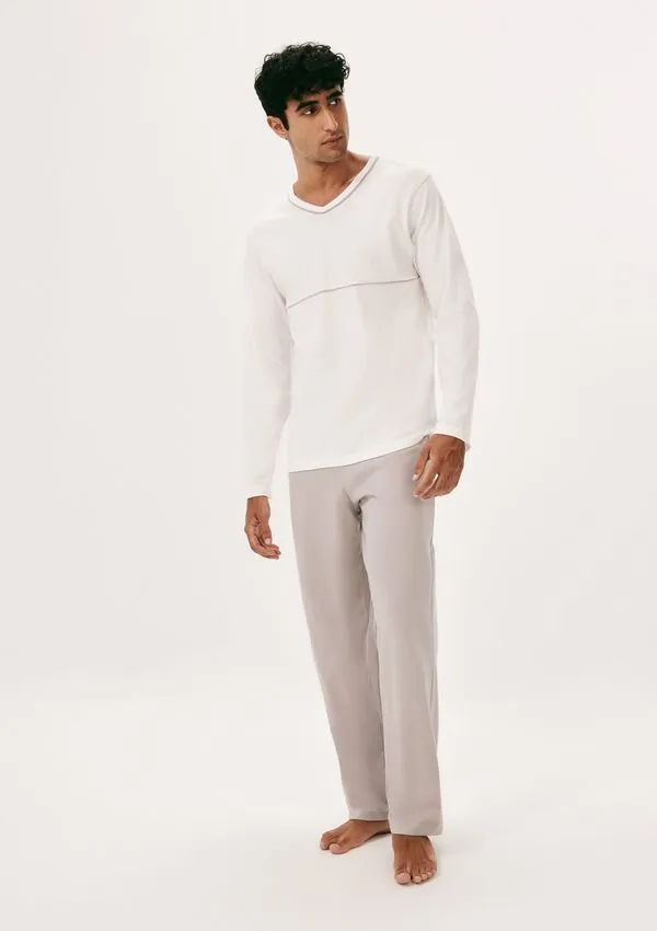 Pijama Masculino Longo Em Algodão - Off white P