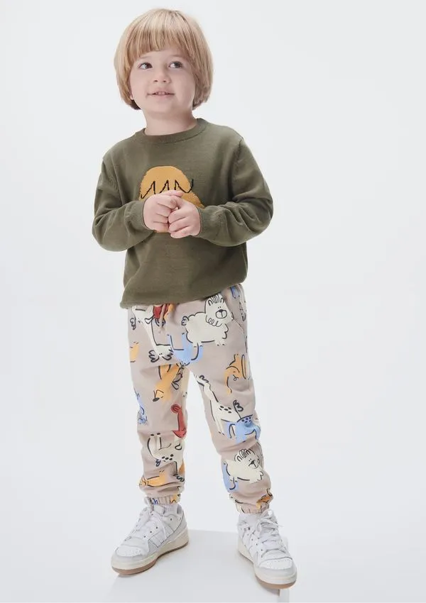 Calça De Moletom Infantil Menino Toddler Estampada - Bege 004