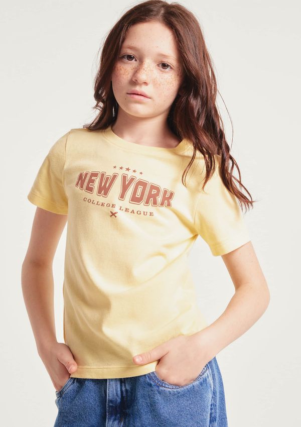 Blusa Infantil Menina Manga Curta Com Estampa - Amarelo 004