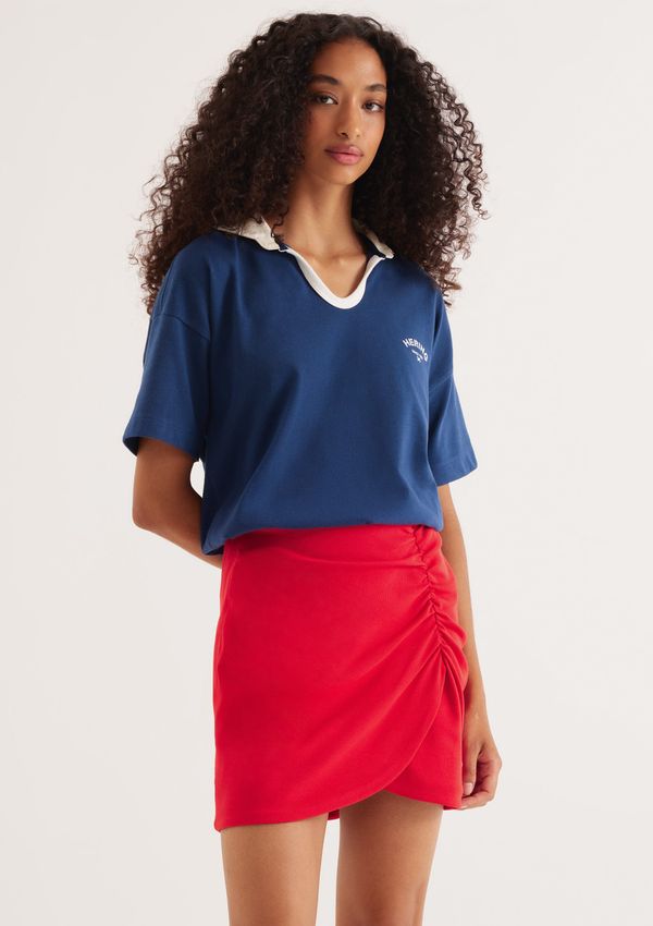 Camisa Polo Feminina Oversized Em Malha Binada - Azul P