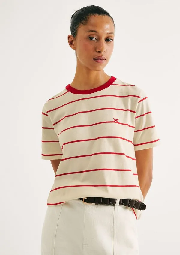 Camiseta Feminina Fio Tinto Listrada - Vermelho XG