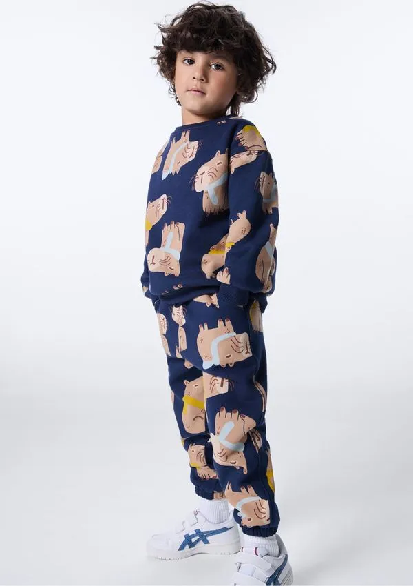 Calça De Moletom Infantil Menino Toddler Estampada - Azul 003