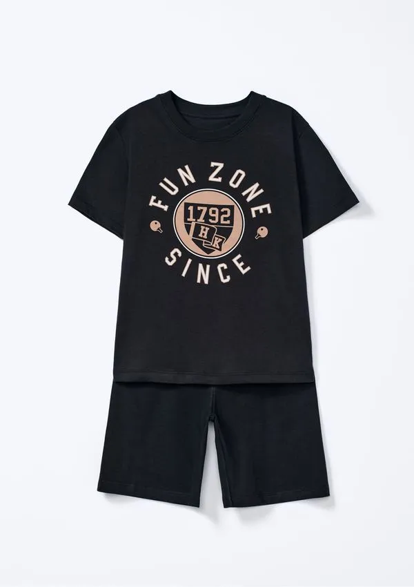 Conjunto Infantil Menino Curto Com Estampa - Preto 008