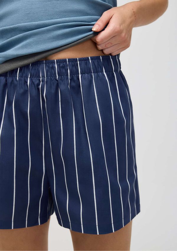Shorts Feminino Listrado Cintura Alta - Azul XG