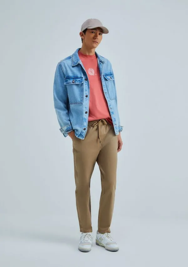 Calça Básica Masculina Jogger Em Sarja Com Elastano - Marrom M