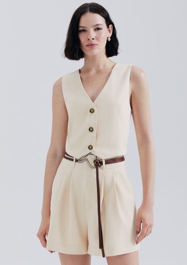 Colete Feminino Em Crepe - Creme M
