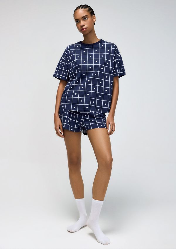 Pijama Curto Feminino Estampado Oversized - Azul M