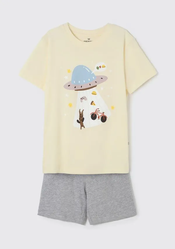 Pijama Infantil Menino Curto Com Estampa - Amarelo 014