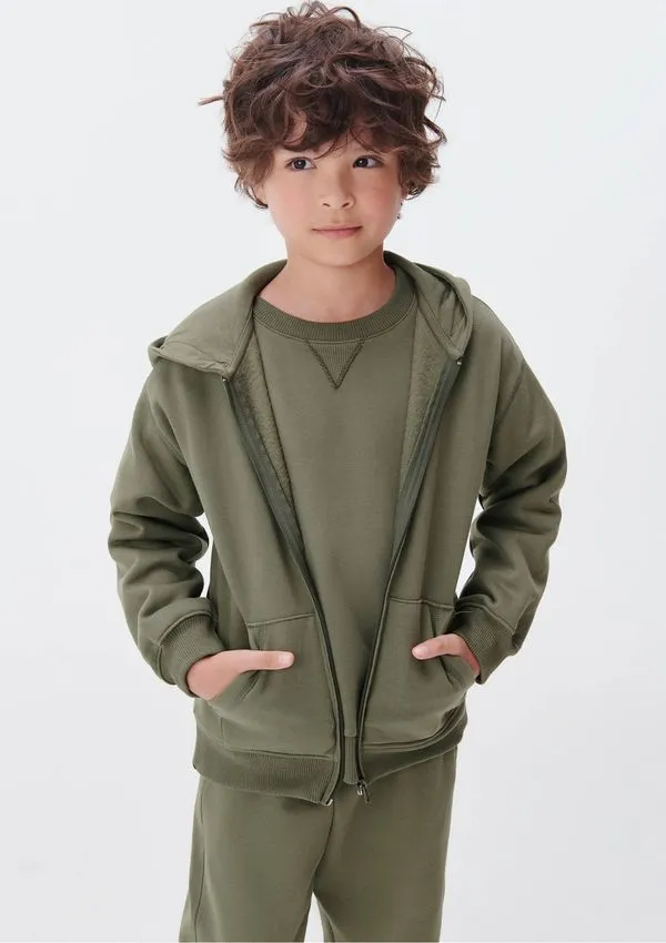 Jaqueta Básica Infantil Unissex Com Capuz - Verde 008