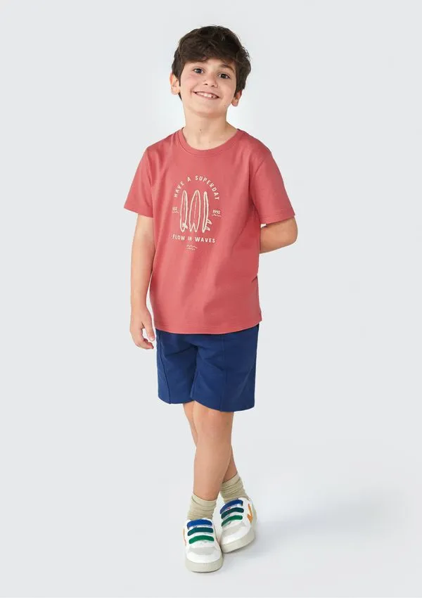 Camiseta Infantil Menino Manga Curta Com Estampa - Vermelho 016