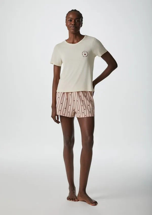 Pijama Curto Feminino Estampado - Creme XG