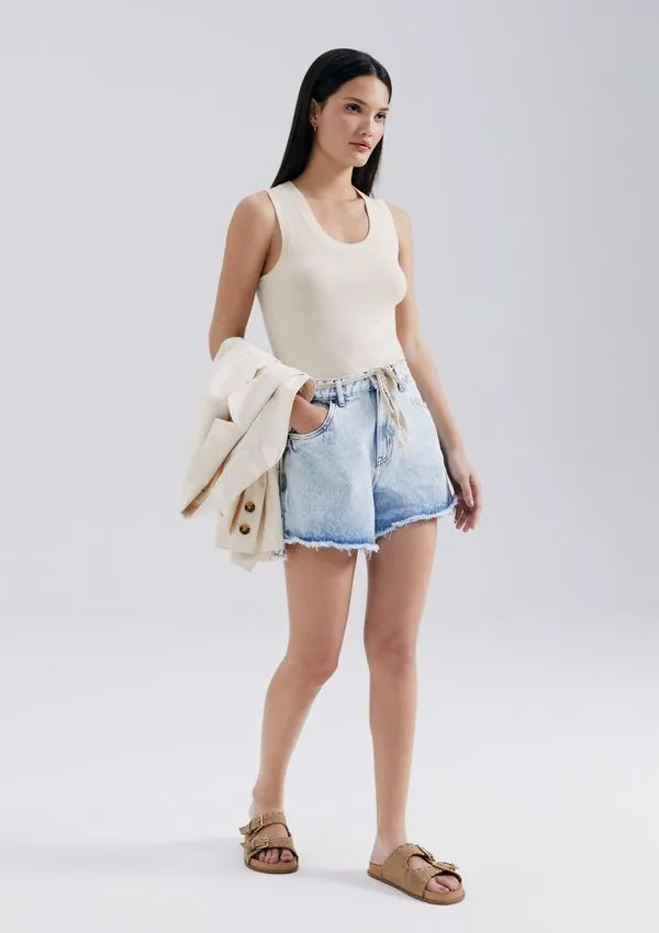 Shorts Jeans Feminino Com Cinto - Azul 042
