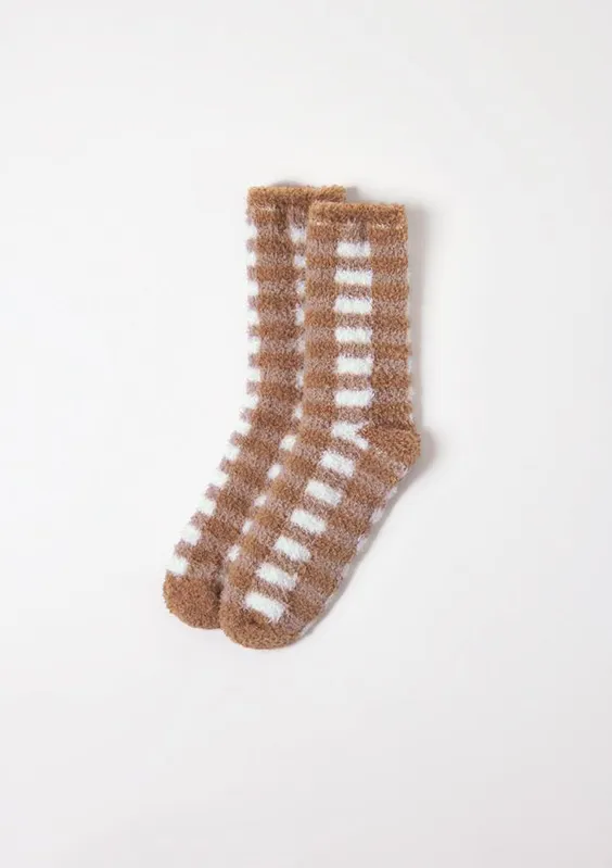 Meia Unissex Estampada Cano Longo Em Tricô De Chenille - Marrom P