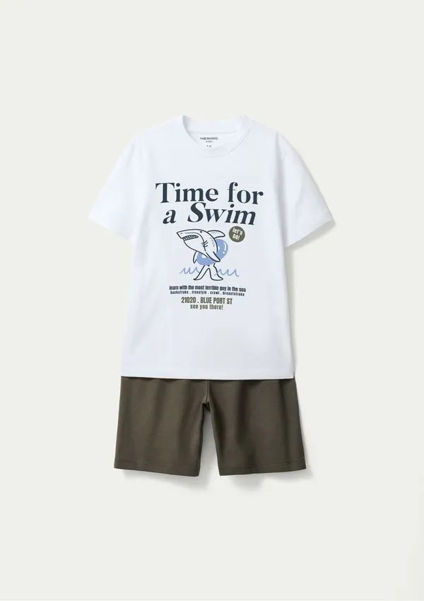 Conjunto Infantil Menino Curto Com Estampa - Branco 014