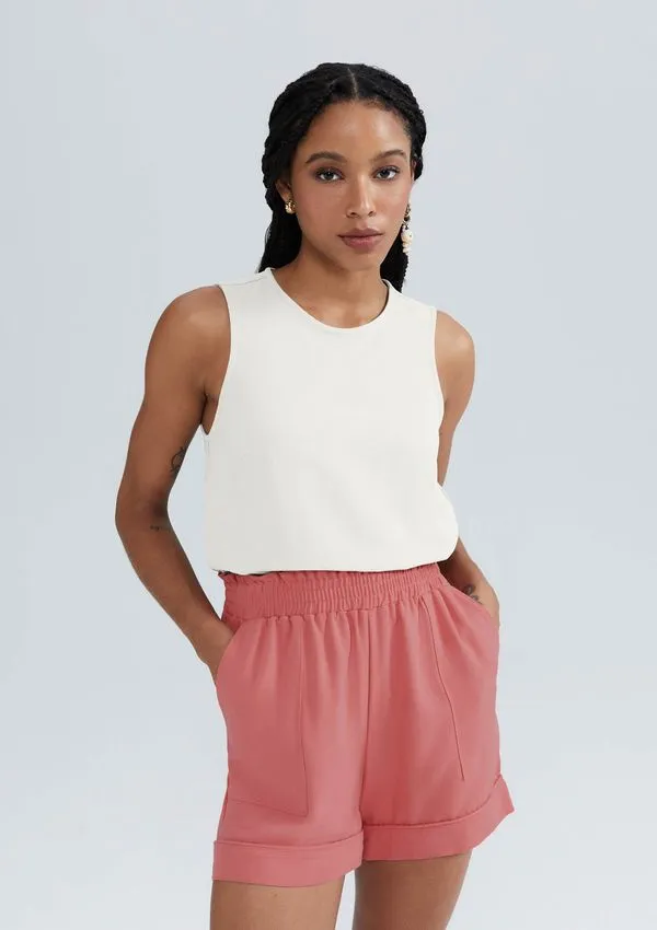 Regata Feminina Em Viscose Creponada - Creme M