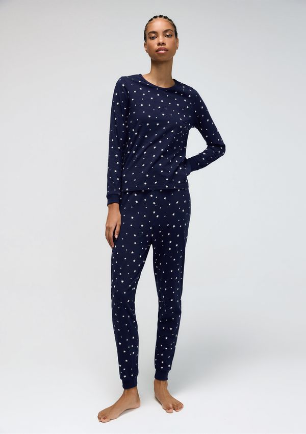 Pijama Longo Feminino Estampado Em Malha Flamê - Azul XXG