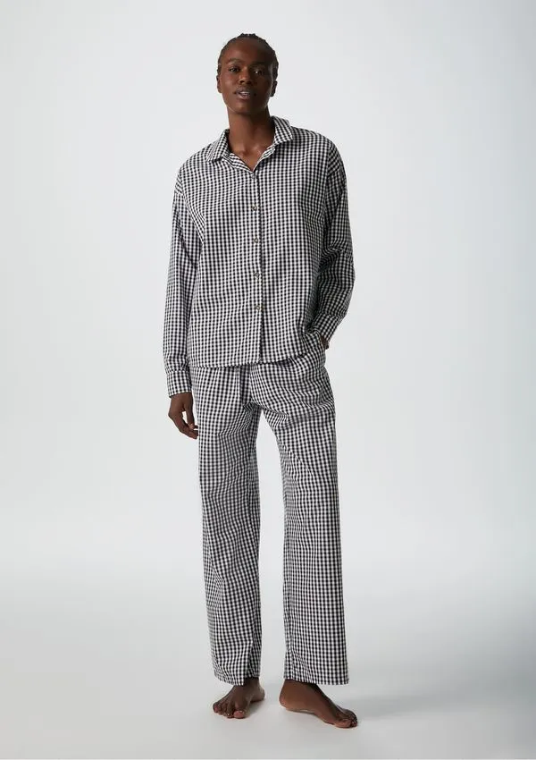 Pijama Longo Feminino Fio Tinto Xadrez - Preto G