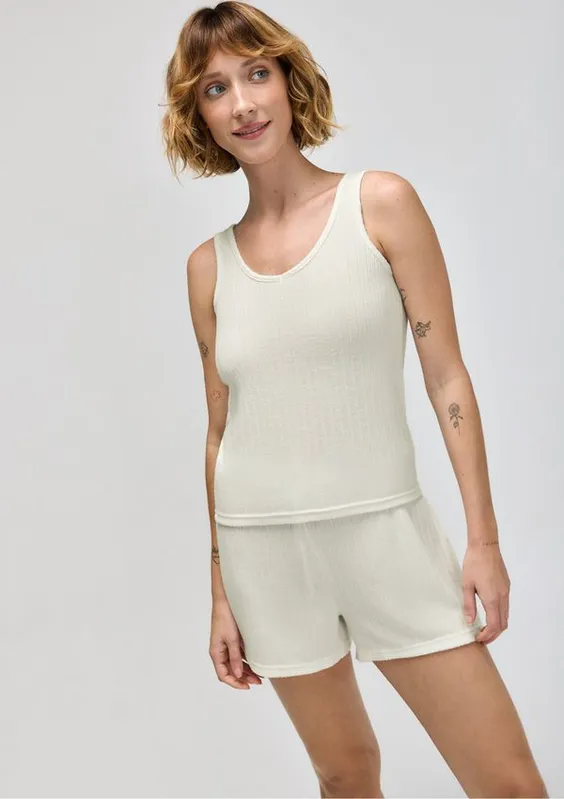 Regata Feminina Em Tricô - Off white XG