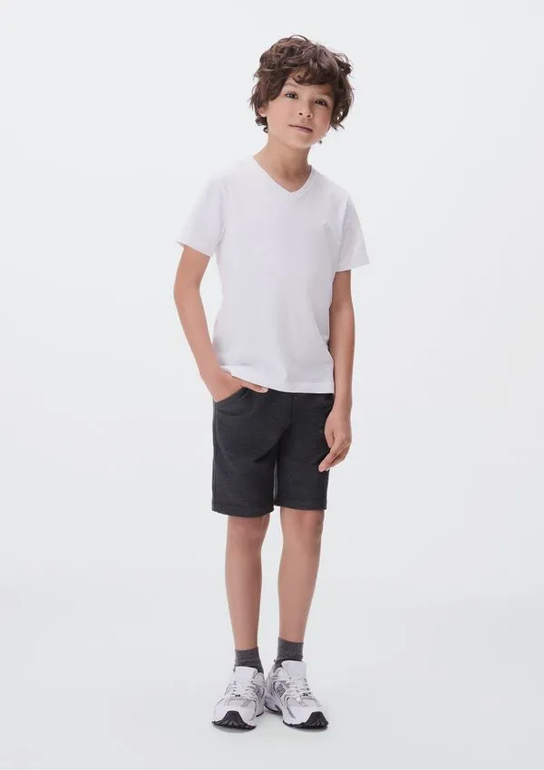 Camiseta Básica Infantil Menino Flamê Em Decote V - Branco 008