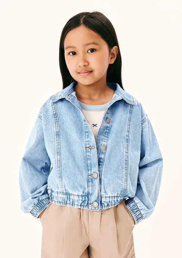 Jaqueta Infantil Menina Bomber Em Jeans - Azul 014