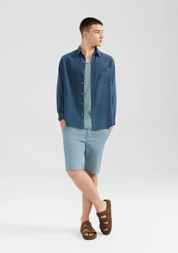 Bermuda Básica Masculina Chino Reta Em Sarja - Azul 048