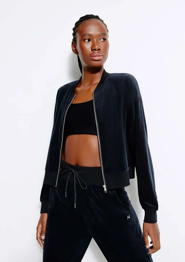 Jaqueta Esportiva Feminina Bomber Em Plush - Preto G