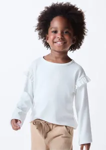 Blusa Básica Infantil Menina Toddler Com Babados - Off white 001